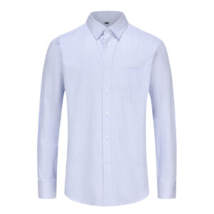 Men's White Long Sleeve Shirt with Blue Stripes