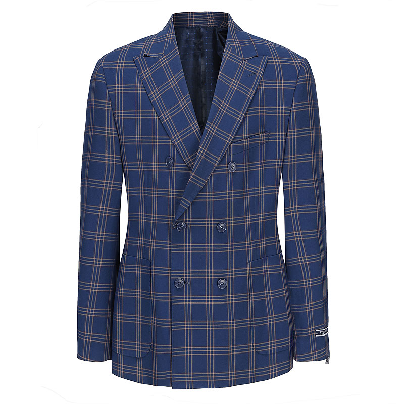 Vintage Style Men Plaid Pattern Double Breasted Blazer