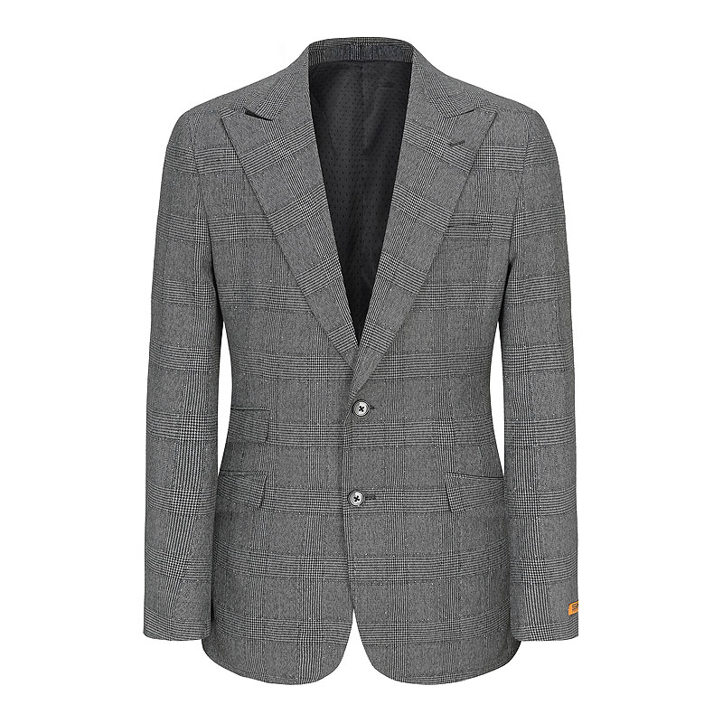 Grey Plaid Two-Button Men's Suit with Ticket Pocket