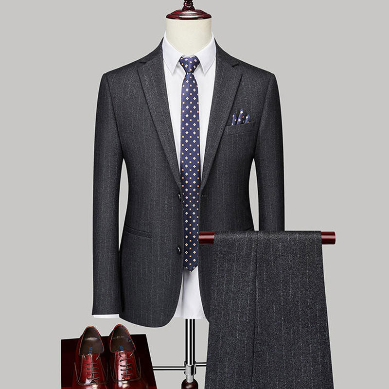 Vertical Stripe Two-Button Men's Suit Set