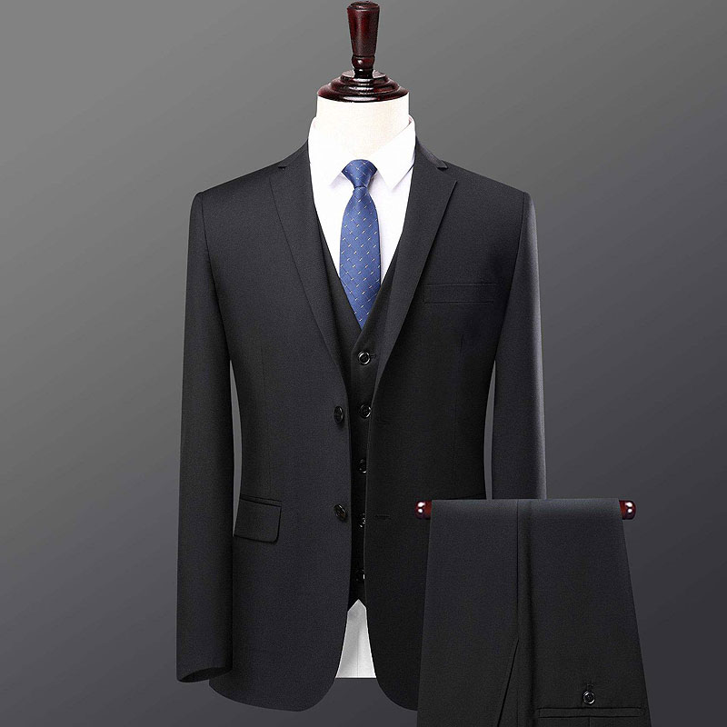 Classic Solid Color Business Men Three-Piece Suit Set