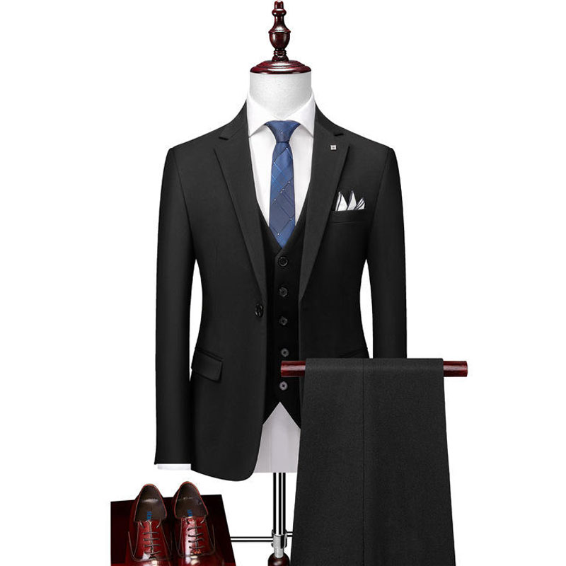 Classic Single Button Men's Suit with Five Button Vest and Matching Trousers Ensemble